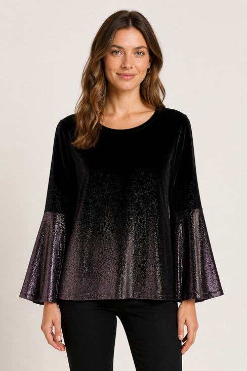 Alfani Tops - Alfani Black & Purple Velvet Bell Sleeve Tunic 1X